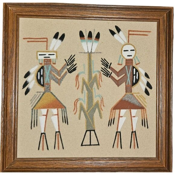 Vintage Sand Art Native American Signed Corn Egale READ - Picture 2 of 6